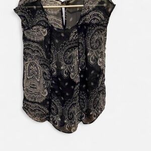 a.n.a Black and Gray Paisley Sheer Blouse